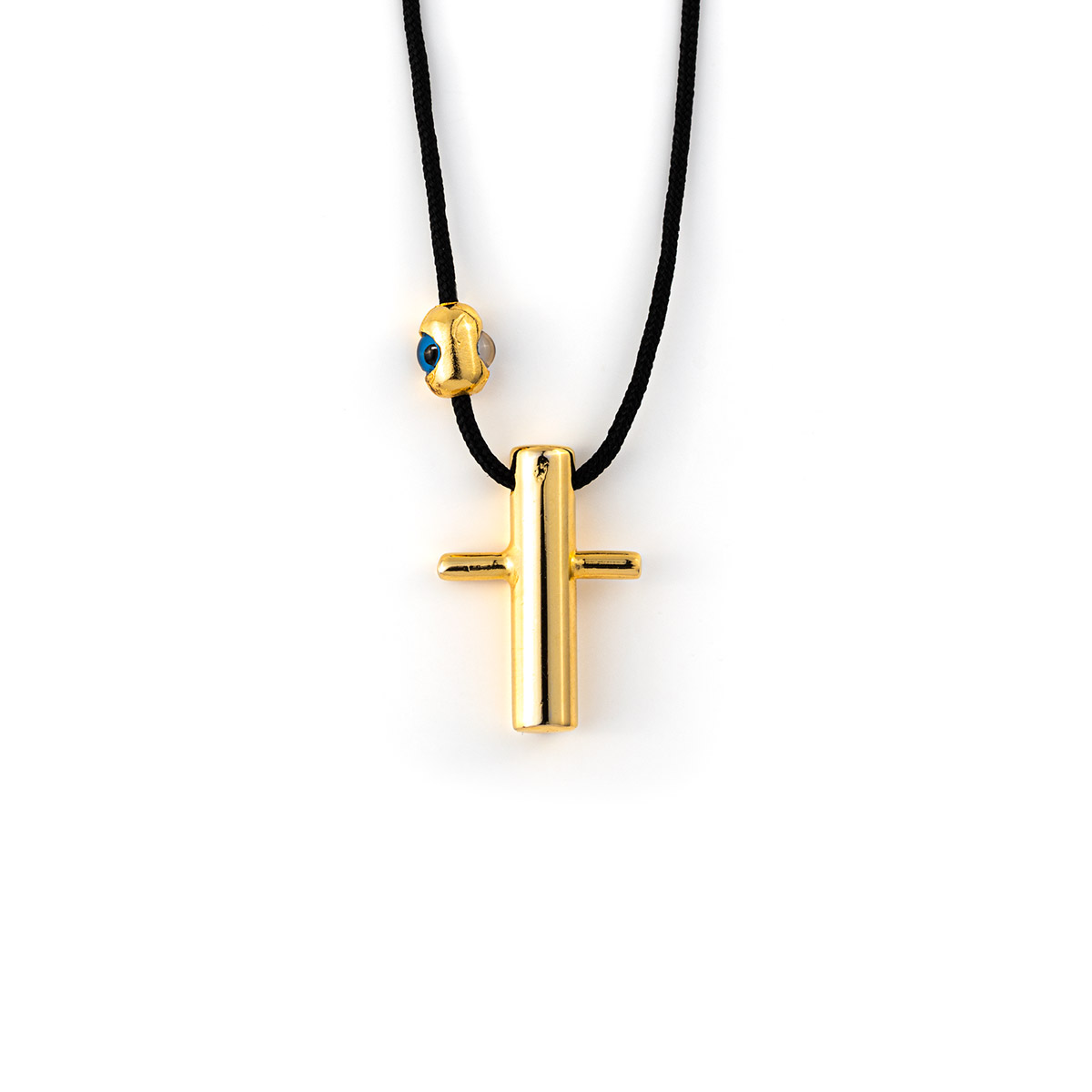 Black Cord Necklace - Sterling Silver Gold Plated Cross Evil Eye - GREEK  ROOTS